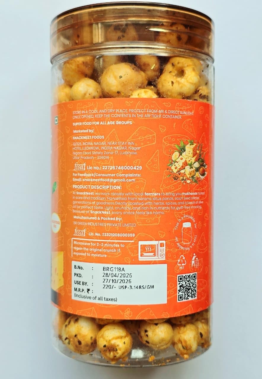 SnackNest Cheese & Herbs Makhana, Roasted Fox Nuts, Gluten Free, No Artificial Flavour, Plant Protein, 70g — image 3