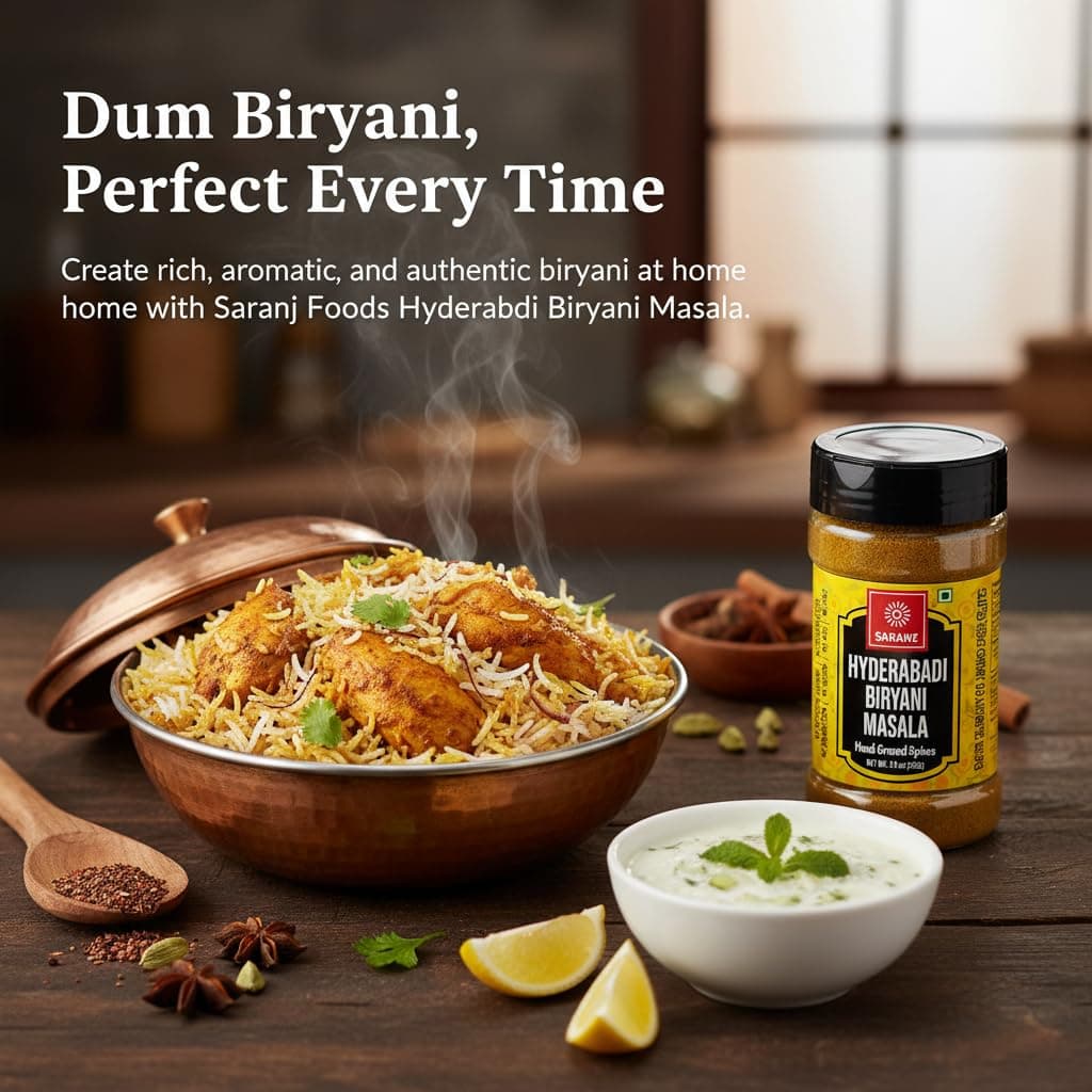 SARANZ Hyderabadi Biryani Masala Perfect for Cooking, Ready to Use, Natural Flavored Masale , Spice Powders and Masalas, Premium Artisanal Spices with Rich & Strong Flavour-100 Grams Sprinkler Jar — image 4