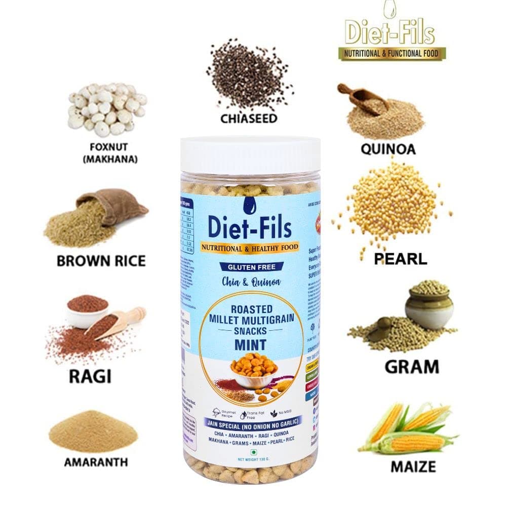 Diet-Fils Jain Special Roasted Multigrain Snacks Mint(No Onion No Garlic Based) Combo (130 gmx3 Pack) — image 4