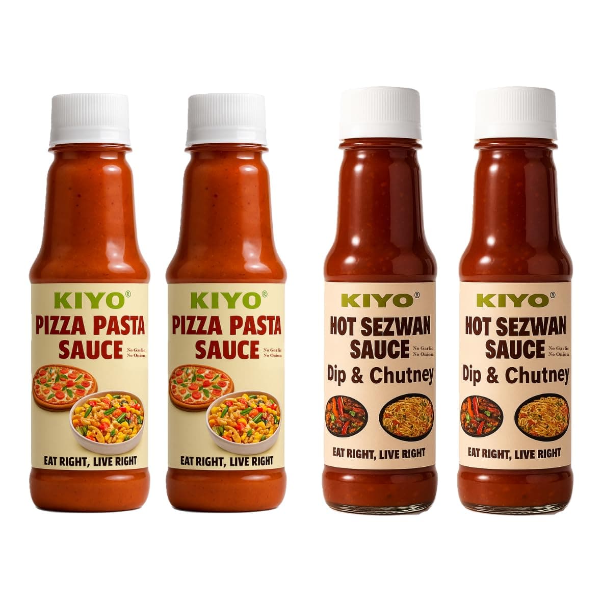 KIYO Combo Pack Of Pizza Pasta Sauce (Pack of 2) And Hot Shezwan Sauce (Pack of 2) || No Onion No Garlic || Hot And Spicy Sauces || No Artificial Colours & Flavours Added || 210 gm Each (Pack Of 4) — image 2