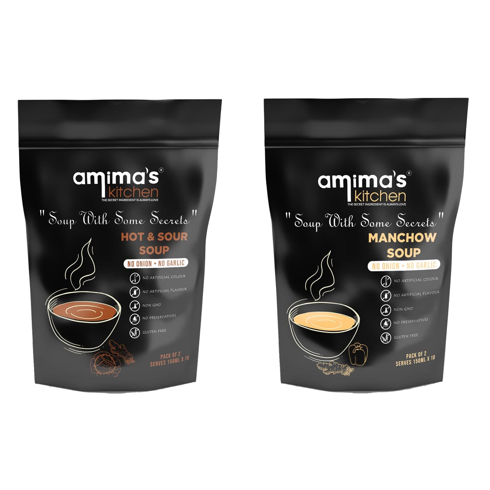 Amima's Kitchen Combo Of Hot & Sour + Manchow Jain Soup (No Onion No Garlic) - 100 Grams (Pack of 2) | Instant Soup Mix Powder | Ready To Cook | No Artificial Flavour & Colour | Gluten Free | Non GMO | Healthy Soup — image 2