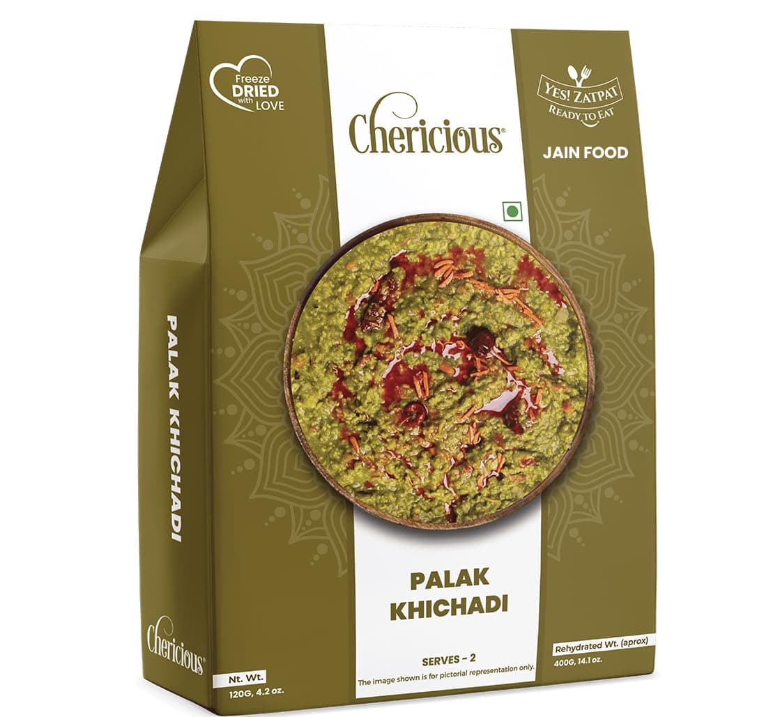 Chericious Ready to Eat Jain Palak Khichdi | Instant Freeze-Dried Khichdi-400g | No Onion No Garlic | Quick Indian Meal | Enriched with Natural Ingredients