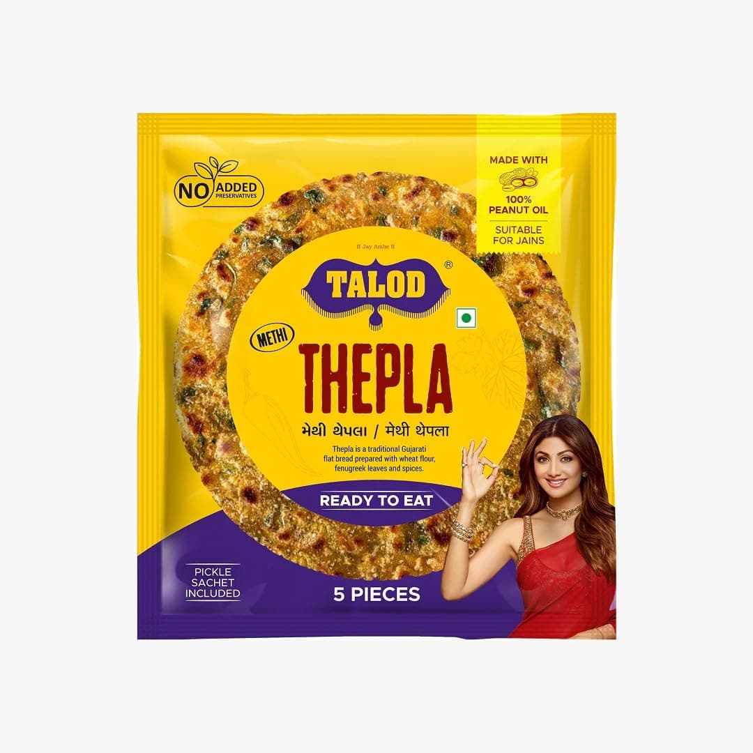 TALOD Methi Thepla with Pickle – Pack of 3 (15 Pieces) | Made with 100% Peanut Oil | Soft & Fresh Gujarati Snack | Healthy Ready-to-Eat Meal | Traditional Flatbread with Fenugreek Leaves & Spices (Vacuum pack) — image 2