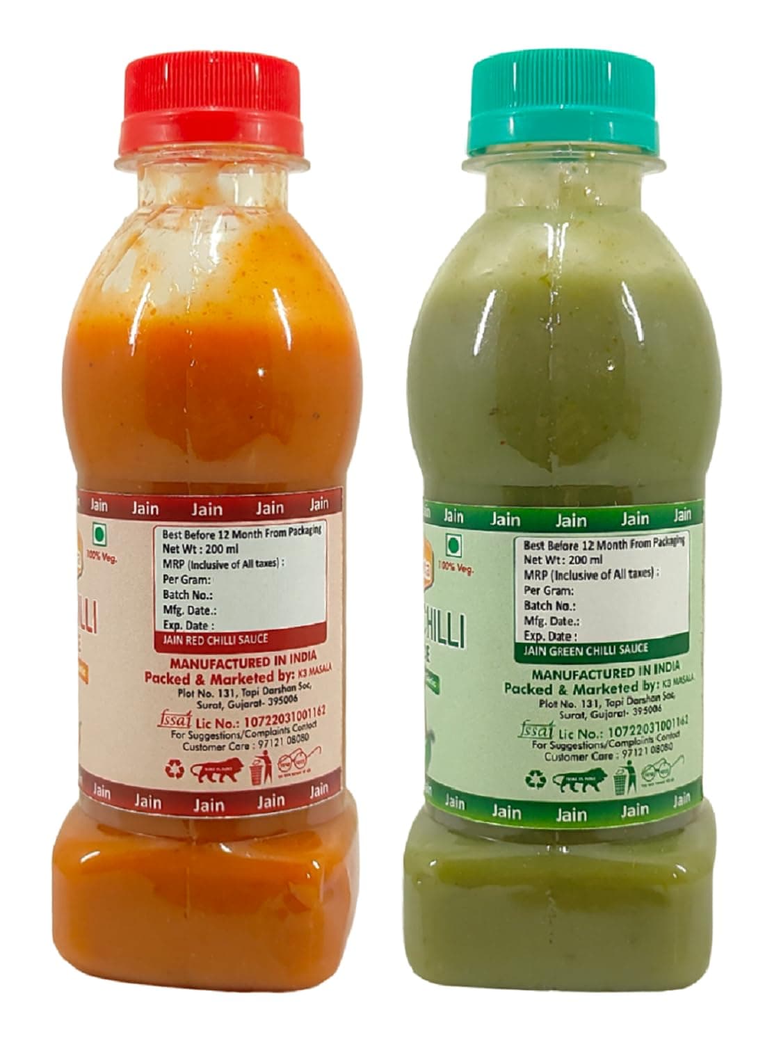 Fruvanta Jain Combo Without Onion/garlic/Potato, green Chilli Sauce (200gm), Red Chilli Sauce (200gm) and vinegar (200gm) (Pack of 3) — image 3