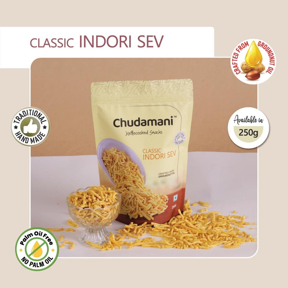 Chudamani Classic Indori Sev, Kettlecooked Snacks, Crispy and Spicy Namkeen, Famous Indori Cooked Snacks Namkeen - 250gm — image 4