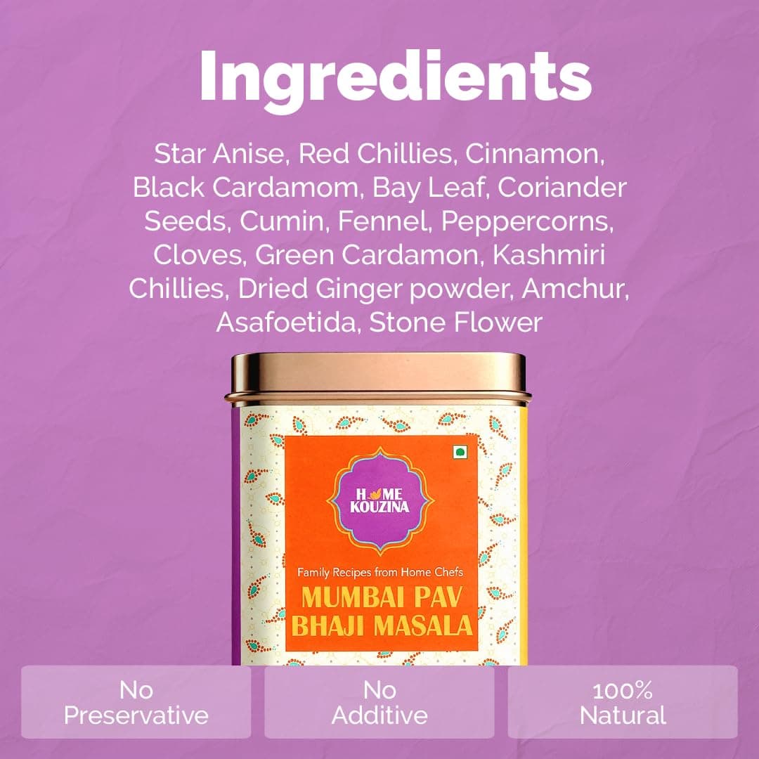 Home Kouzina Pav Bhaji Masala - 150g | Perfect for Authentic Pav Bhaji Recipe| No Artificial Additives | Made in Small Batches | 100% Natural Ingredients| Premium Tin Pack — image 2