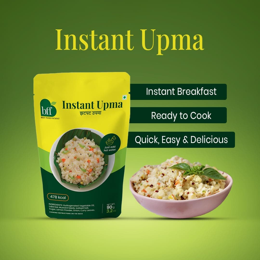 BFF Instant Upma 90g | Indian Breakfast Mix | Just Add Water | Made with Semolina & Spices | Convenient Meal for Home, Office & Travel (Pack of 2) — image 3