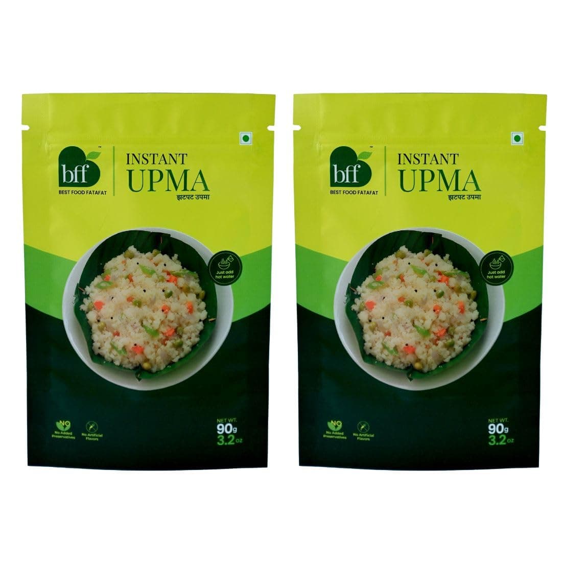 BFF Instant Upma 90g | Indian Breakfast Mix | Just Add Water | Made with Semolina & Spices | Convenient Meal for Home, Office & Travel (Pack of 2)