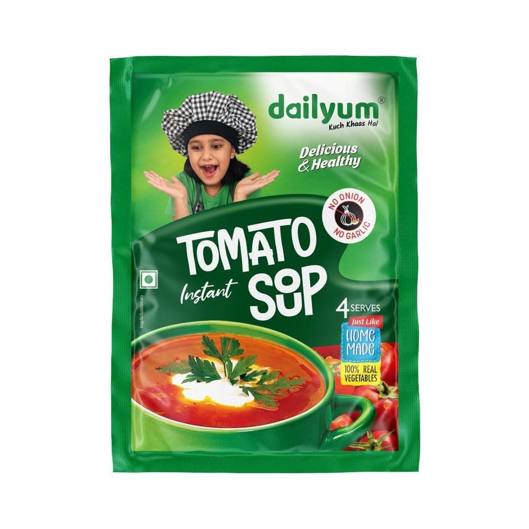 Dailyum Instant Tomato Soup 50g | No Onion No Garlic | Ready To Eat Instant Soup |100% Natural | No MSG | Gluten-free | Serves 4 | Jain | Pack of 5 — image 3