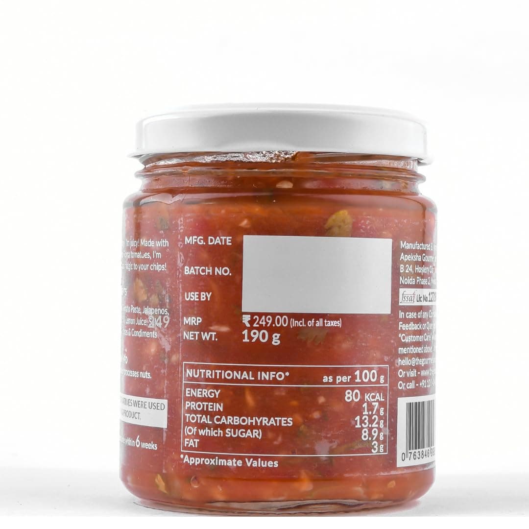 The Gourmet Jar Fresh Tomato Salsa 190g| 100% Natural, No Preservatives, No Artificial Colors, No Artificial Flavours| Vegan| Keto-friendly| Mexican Salsa| Made with Real Tomatoes| Fresh, Herby, Tangy| Enjoy it with Nachos, Tacos, Burrito Bowls & Chips| Pack of 1 — image 9