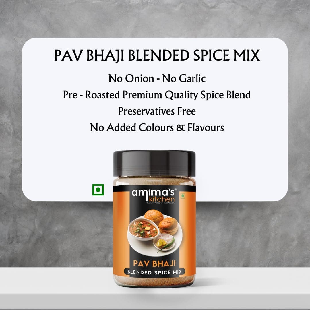Amima's Kitchen Pav Bhaji Masala Powder (No Onion No Garlic) – 100 Grams | Blended Spice Mix | No Synthetic Flavour & Color | Ready Jain Spice Mix — image 4