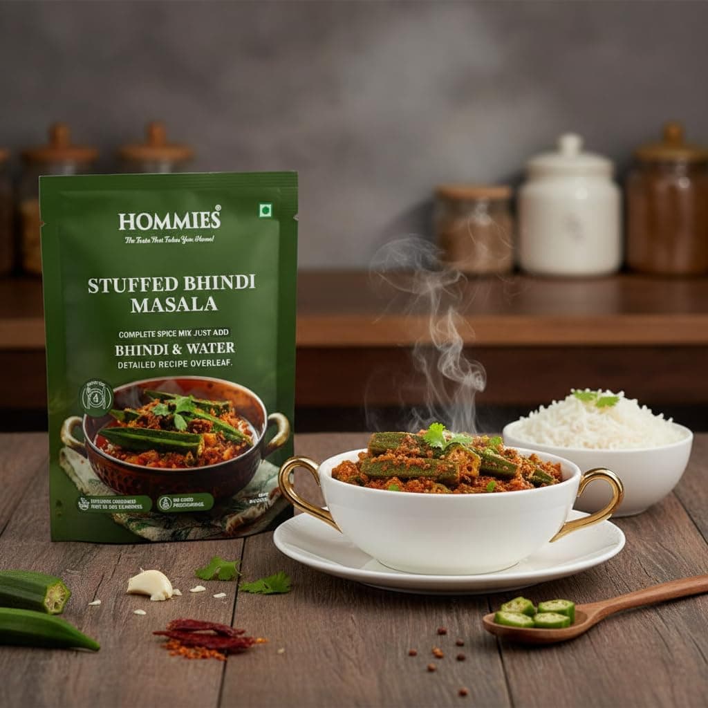 Hommies Stuffed Bhindi Masala Spice Mix | Ready to Cook in Minutes | Just Add Ladyfinger & Water | Serves 4 | Healthy Curry Masala with No Preservatives | Pack of 4 (200g, 50g Each) — image 6