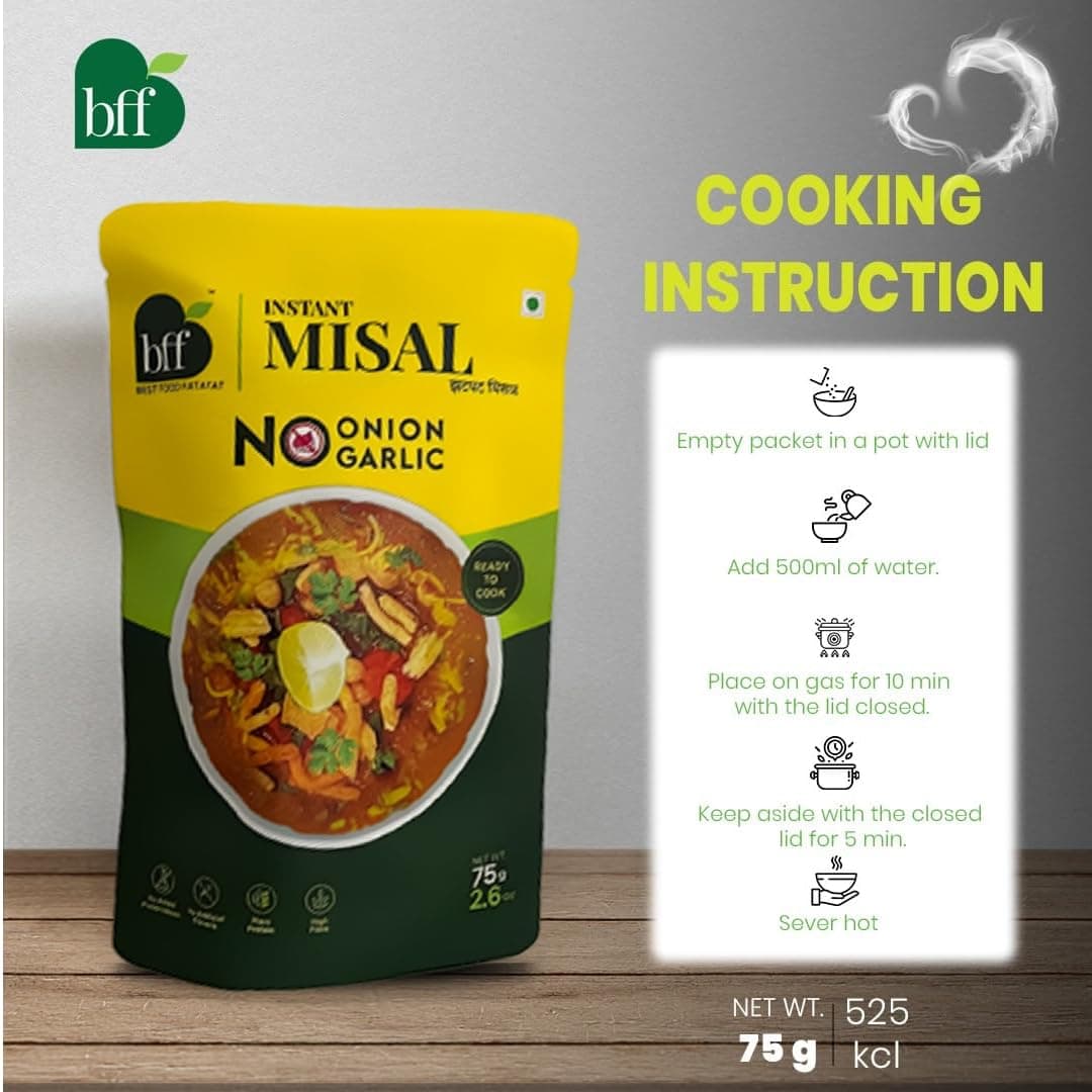BFF Instant Misal - No Onion, No Garlic| Pack of 4 (75g Each) | Spiced Maharashtra-Style Meal | Just Add Water & Heat | Ready in Minutes | Suitable for Breakfast, Lunch, or Snack — image 4