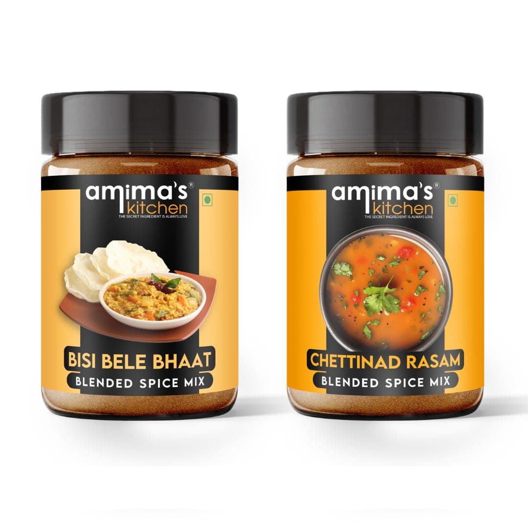 Amima's Kitchen Combo Of Bisi Bele Bhaat + Chettinad Rasam Jain Spice Mix (No Onion No Garlic) – 100 Grams (Pack of 2) | Blended Spice Mix | For Healthy and Delicious Cooking | No Synthetic Flavour & Color | Ready Masala Powder — image 2