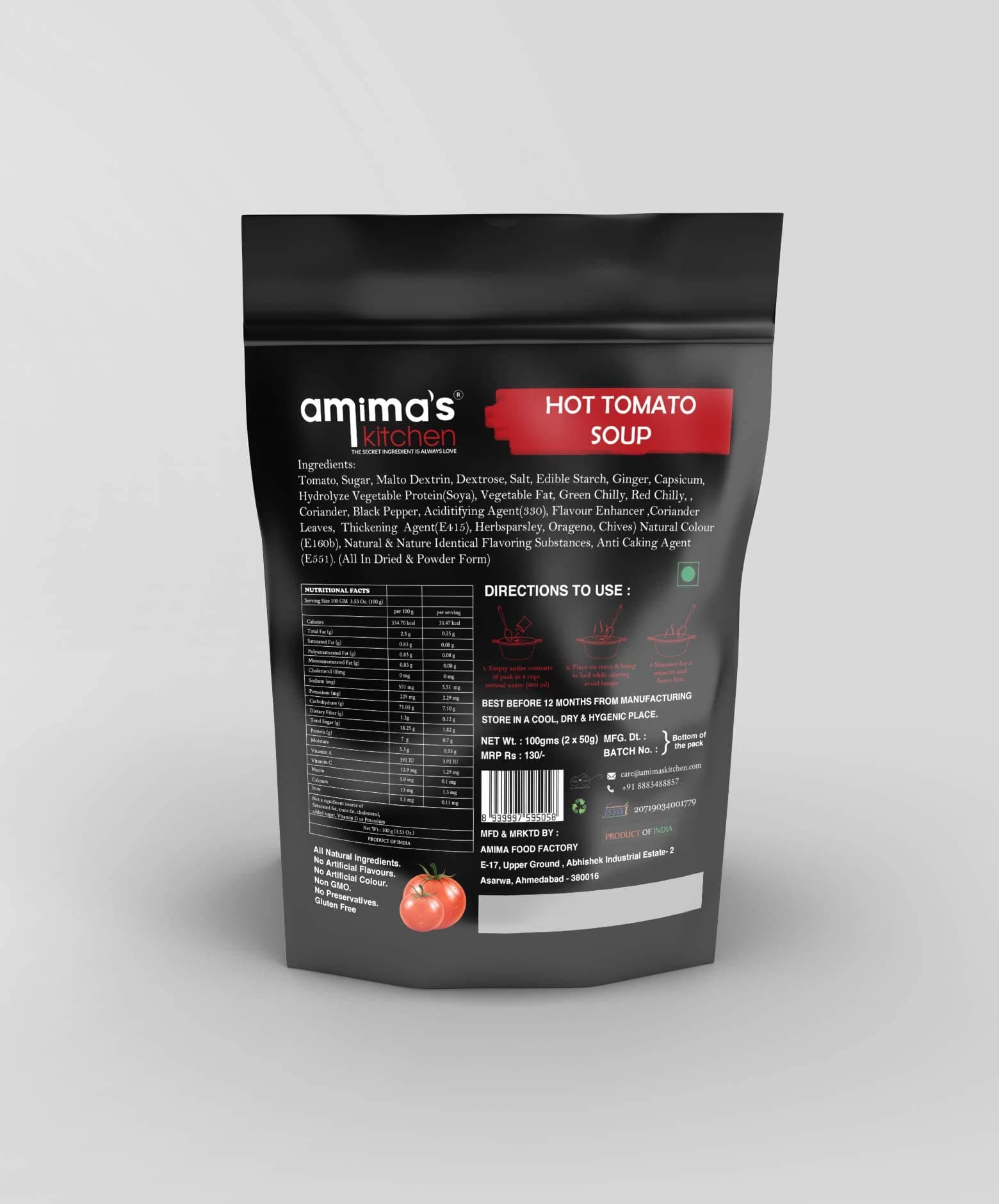Amima's Kitchen Hot Tomato Jain Soup (No Onion No Garlic) - 100 Grams [Serves 10] | Instant Soup Mix Powder | Ready To Cook | No Artificial Flavour & Colour | Gluten Free | Non GMO | Healthy Soup — image 3
