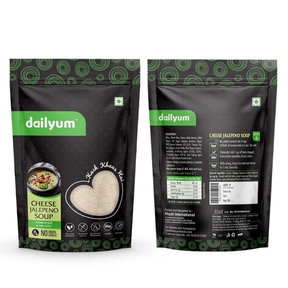 Dailyum Instant Soup Combo of 5 | No Onion No Garlic | Manchow Soup 50g | Tomato Soup 50g | Green Veg. Soup 50g | Cheese Broccoli 50g | Cheese Jalapeno 50g| Jain — image 6