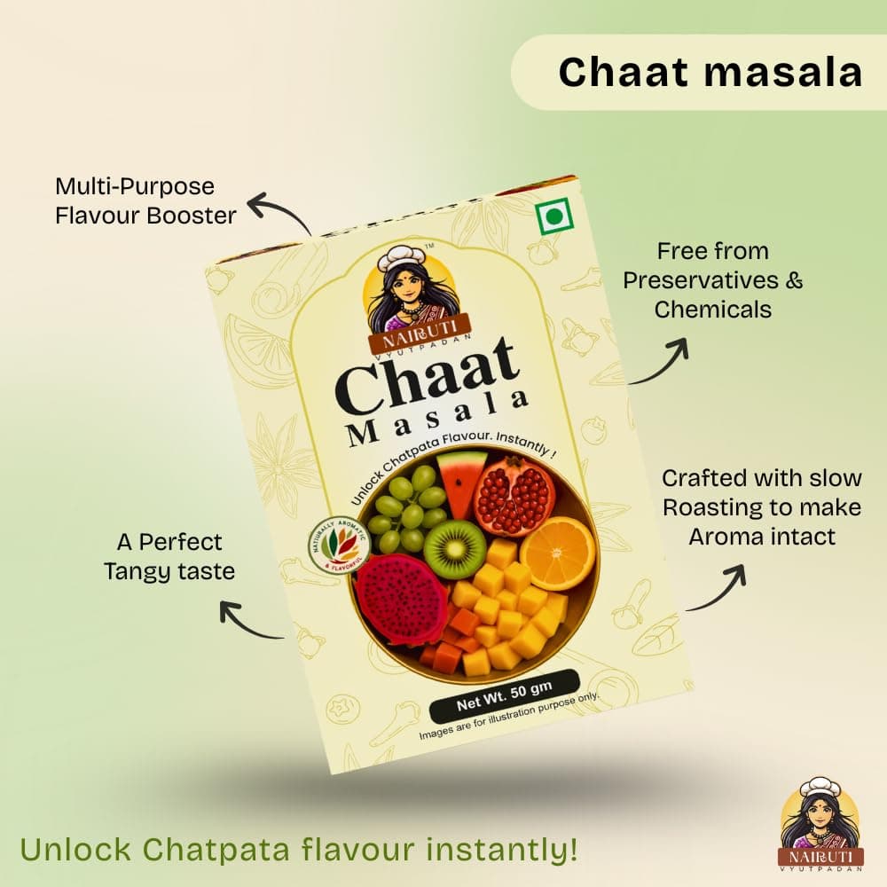 Nairuti Vyutpadan Chat Masala (Jain Friendly) 50g | No Onion No Garlic | Tangy & Spicy Chaat Masala Powder | Sprinkle for Fruits, Salads, Snacks & Street Style Flavour | No Preservatives — image 3