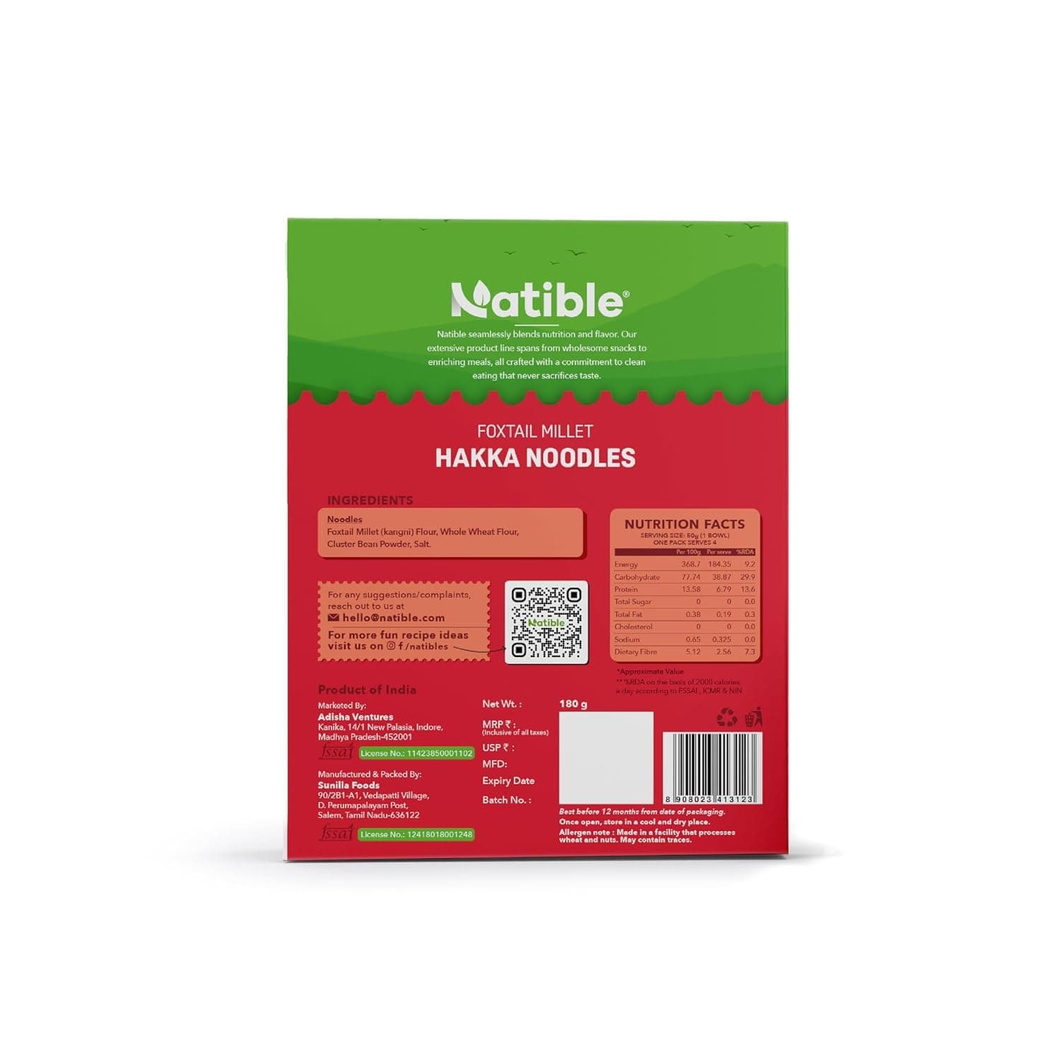 Natible Foxtail Millet Noodles I No Maida I No MSG I Not Fried I Easy & Ready To Cook Healthy Noodles (Pack of 1, 180gms, Foxtail Millet noodles) — image 6