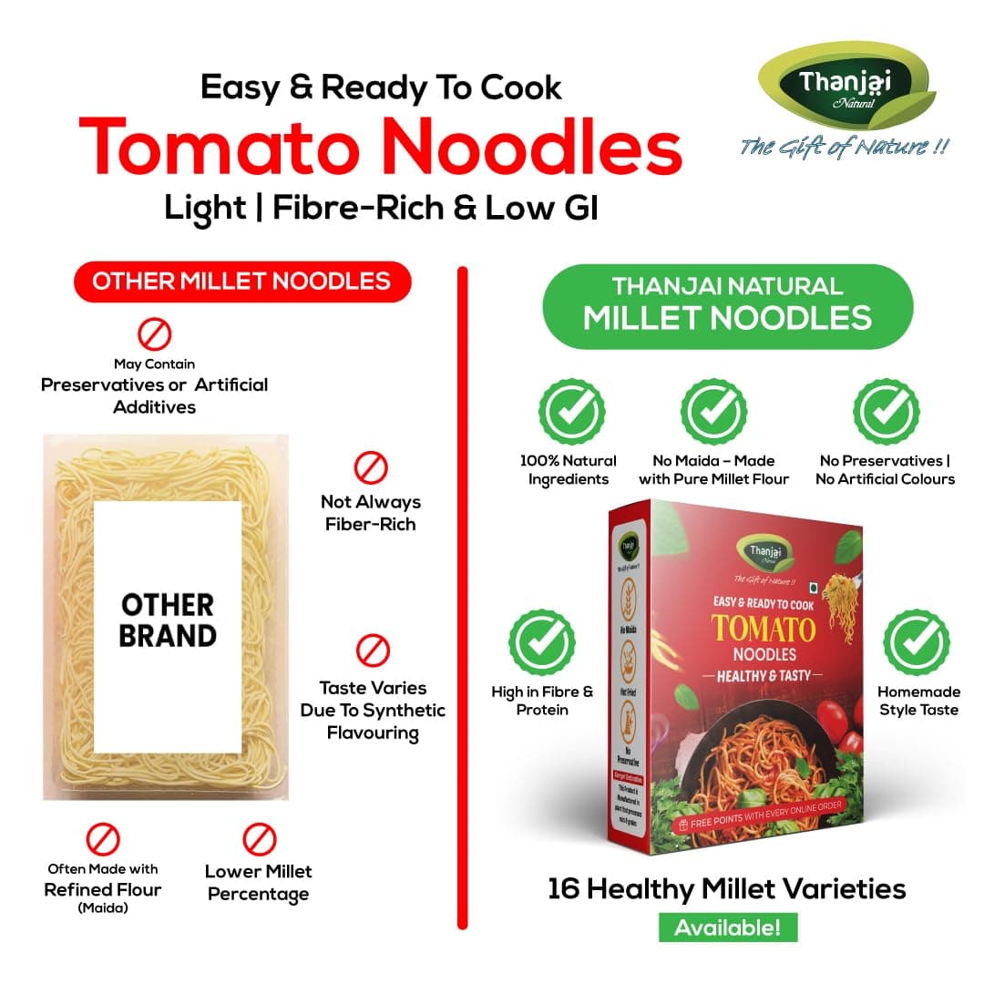 Thanjai Natural Tomato Noodles 180 Grams X 2 (No Maida Hakka Noodles, Not Fried, No MSG, Classic and Mild Millet Noodles No Preservatives, No Chemicals, No Artificial Extract) — image 4