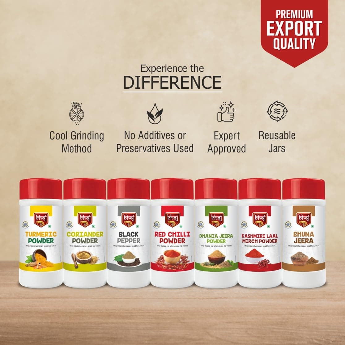 Bhoj Masale Haldi, Dhaniya, Black Pepper, Red Chili , Jeera Dhaniya, Kashmiri Lal Mirch , Bhuna Jeera Masala Powder Combo Pack 450 grams each. Gross Total 3 KG 500 grams ( Net 3150gram) | Daily use Masale For Kitchen. No Onion & No Garlic ( Jain Masale) No Colour & No preservatives. — image 4