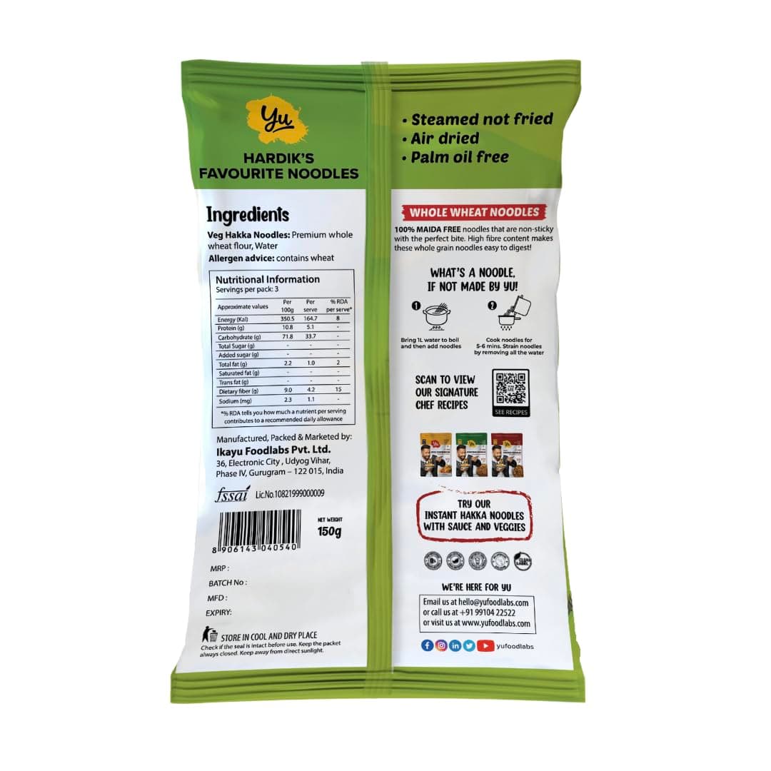 Yu Foodlabs - Whole Wheat Noodles - 100% Atta & Zero Maida - Easy To Digest Healthy Noodles - No Preservatives & 100% Natural - Just Boil - Ready In 5 Mins - Serves 6-300 grams (Pack Of 2) — image 3
