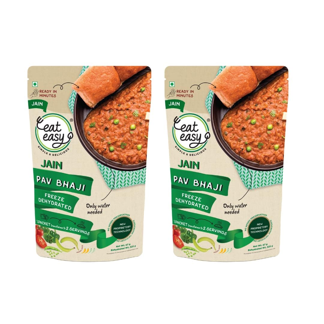 Eat Easy Ready To Eat Jain Pav Bhaji, 65gm (Pack of 2) | Just Add Water and Cook | No Onion No Garlic, Vegetarian Healthy Instant Food for Travel, Trekking, Campign | No Preservatives | No Added Artificial Colours & Flavours — image 2
