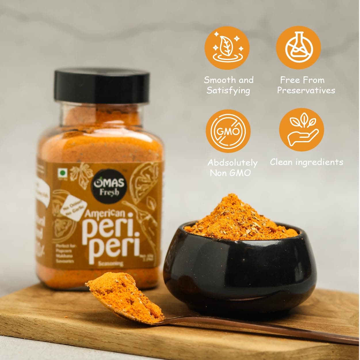 Omas Fresh No Onion On Garlic American Peri Peri Masala (Jain) for Pop-Corn, Makhana, Noodles, Sabji, Fried Rice | No Additives & Preservatives | 400g Big Saver Pack — image 5