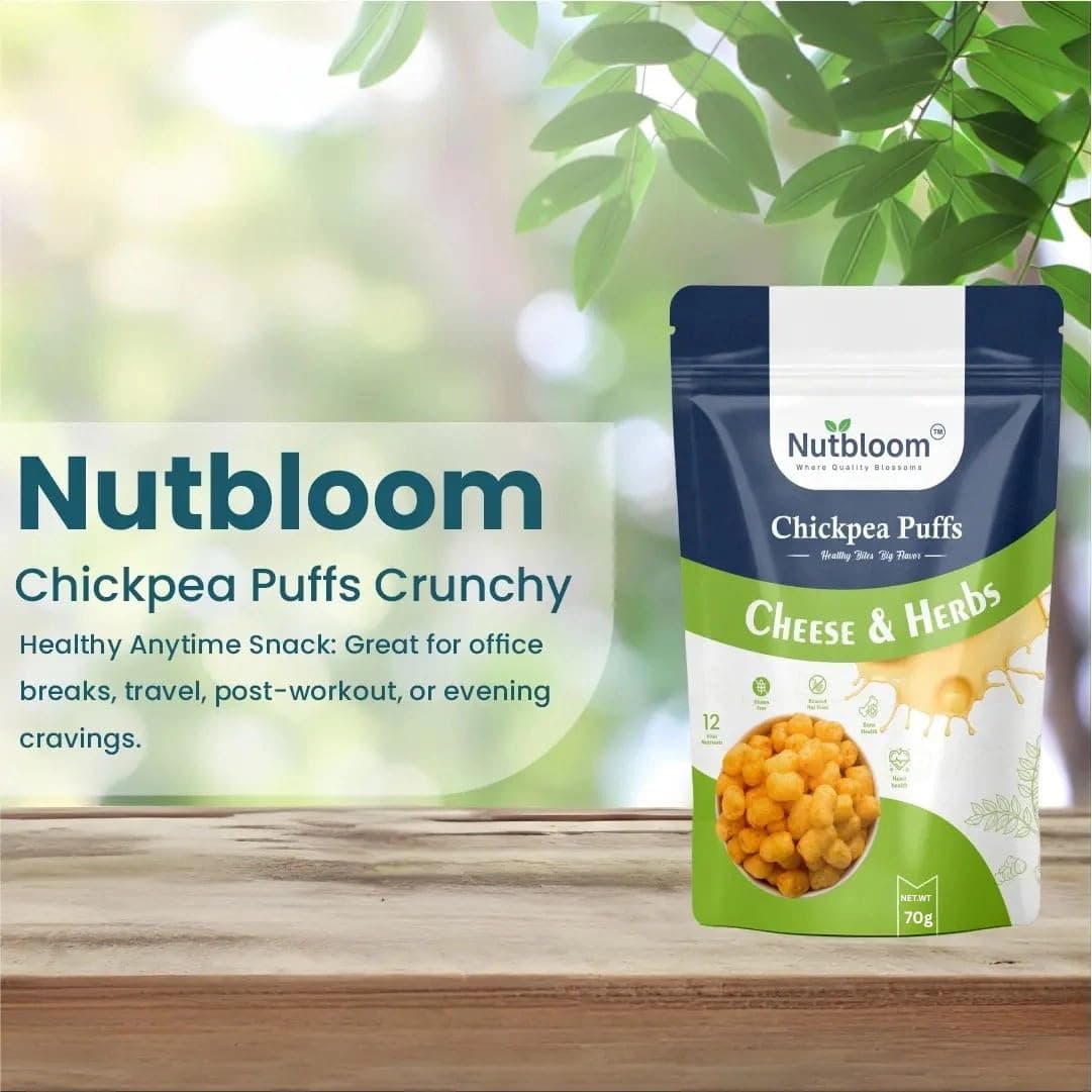Nutbloom Chickpea Puffs – Delicious Cheese & Herbs Flavor | High-Protein, Gluten-Free, Guilt-Free Crunchy Snack (70 gm, Cheese & Herbs) — image 4