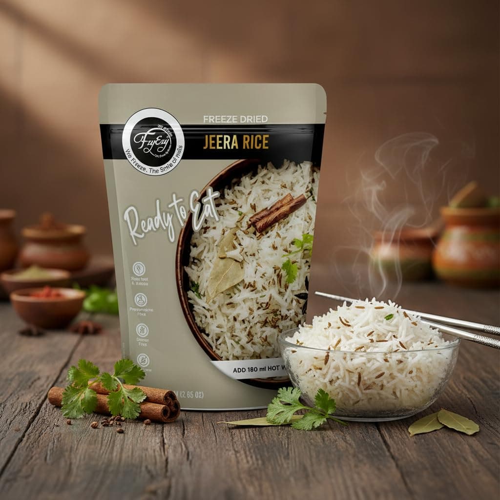 FzyEzy Freeze-Dried Jeera Rice | Ready-to-Eat Instant Meal | Authentic Indian Cumin Rice | No Preservatives | Travel-Friendly Pack (75g) — image 5