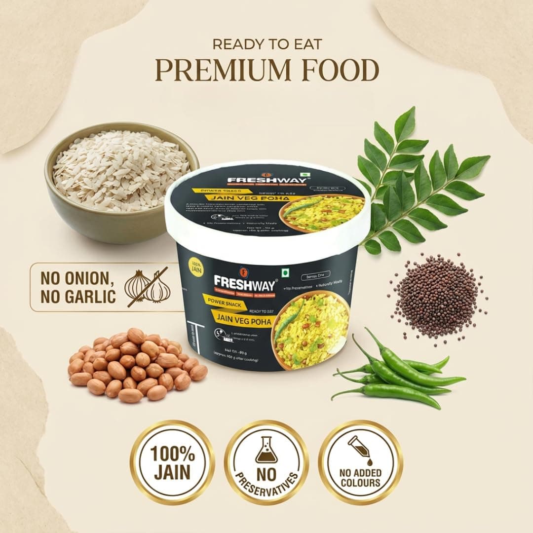 Freshway Jain Veg Poha Quick & Easy Ready to Eat Healthy Snack | 100% Jain No Onion No Garlic No Preservatives | Nutritious & Delicious Breakfast or Anytime Meal | Made with Real Veggies | Lightweight Travel Friendly Ideal for Office Hostel & Travel | Pack of 6 — image 5