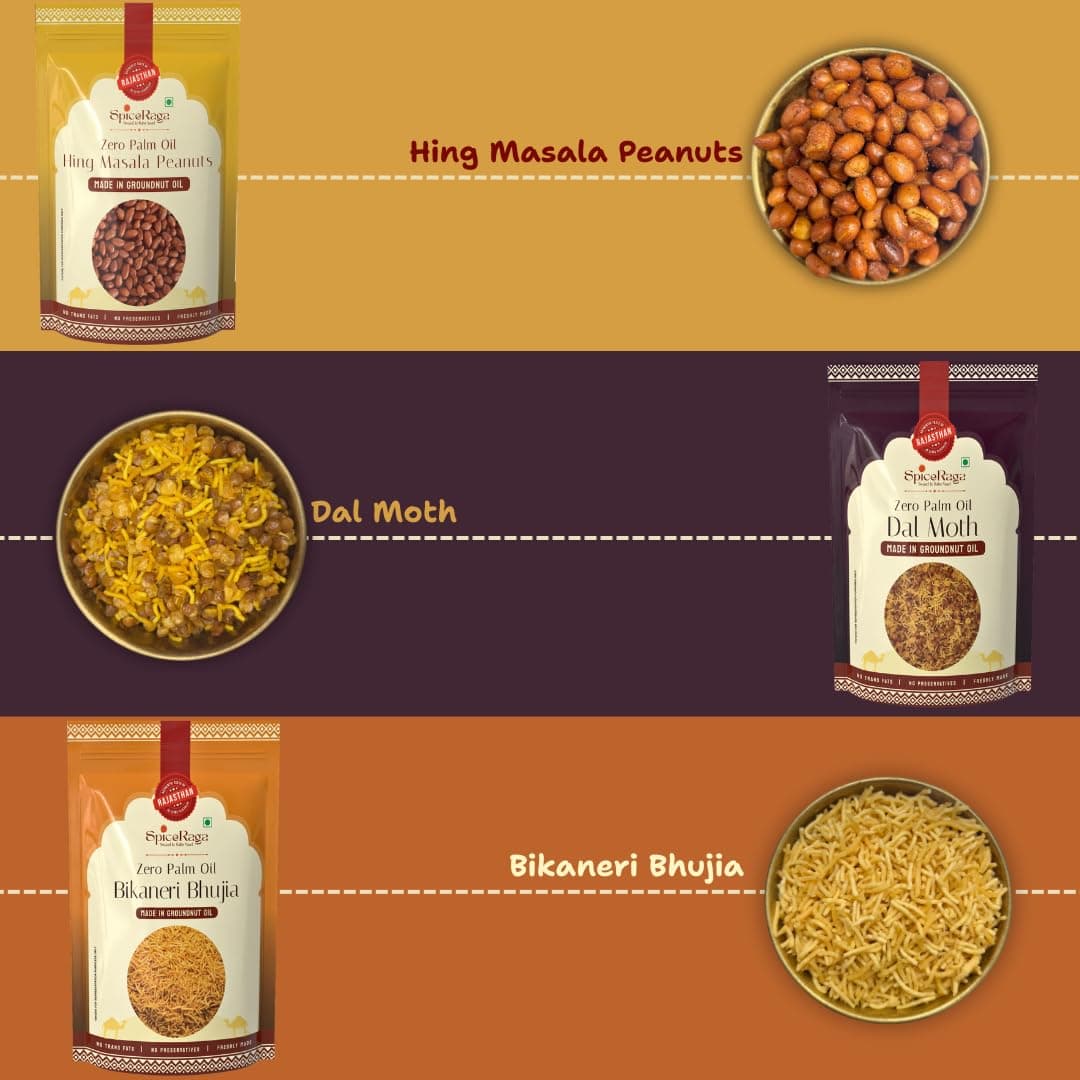 SpiceRaga | Bikaneri Bhujia, Dalmoth, Mix Namkeen, Hing Masala Peanuts, Bhajni Chi Chakli, Crunchy Sev (Pack of 6)| Made With Pure Groundnut Oil | No Palm Oil | No Trans Fat | Indian Snacks Combo | Total 920g | — image 5