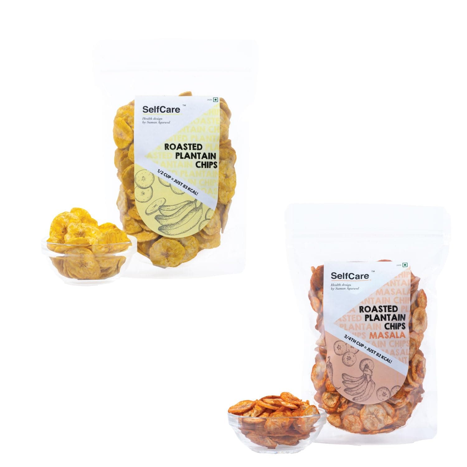 SelfCare By Suman Agarwal Roasted Plantain Chips - Plain & Masala - (Combo Pack) 125g Each| Healthy - Gluten Free | Savoury - Namkeen - Grocery | Workout - Tea time Snacking | Jain & Travel Friendly — image 2