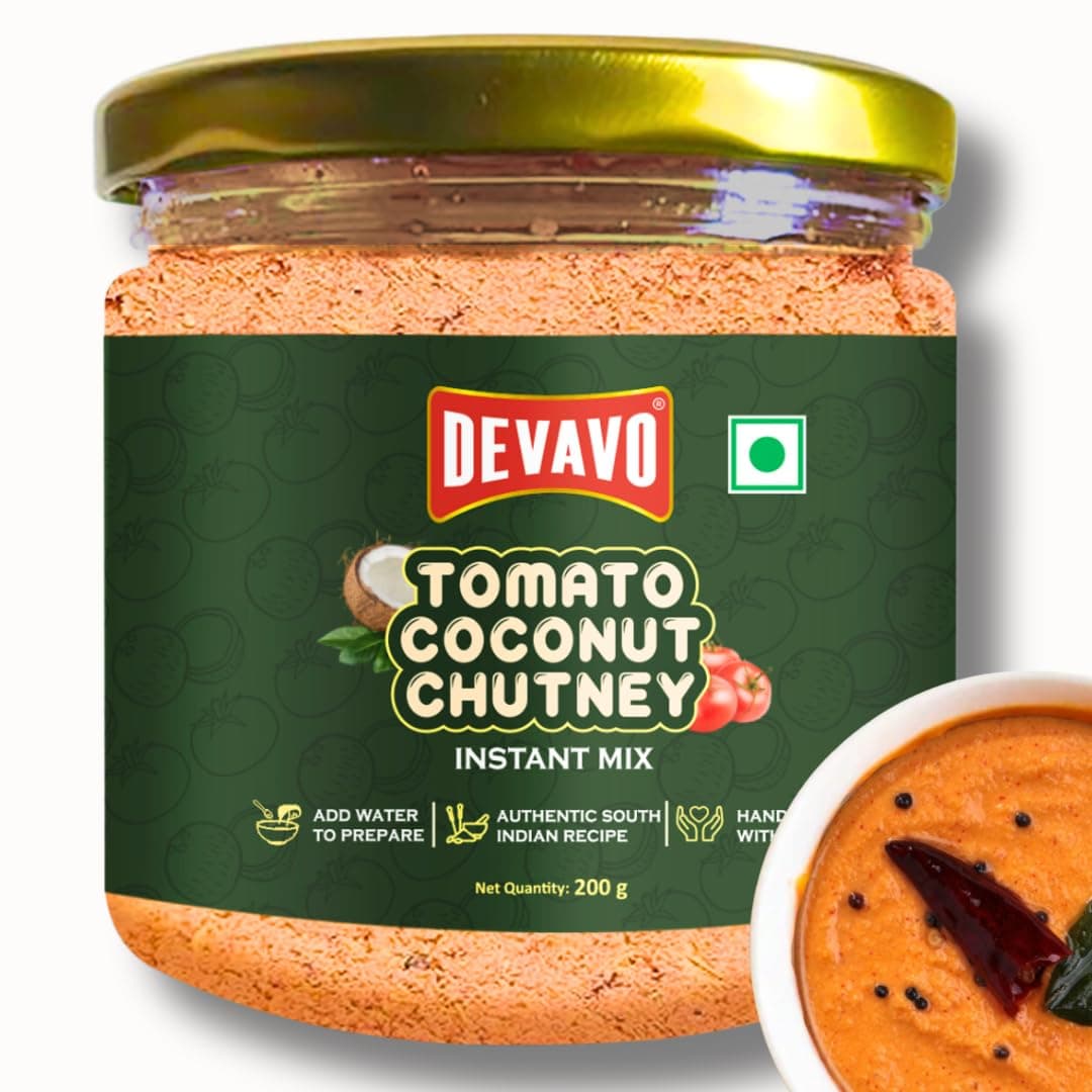 Devavo Tomato Coconut Chutney Powder | Just Add Water to Prepare | Authentic South Indian Recipe | No Onion & Garlic | No Artificial Colour & Flavour | No Preservatives (200 g)