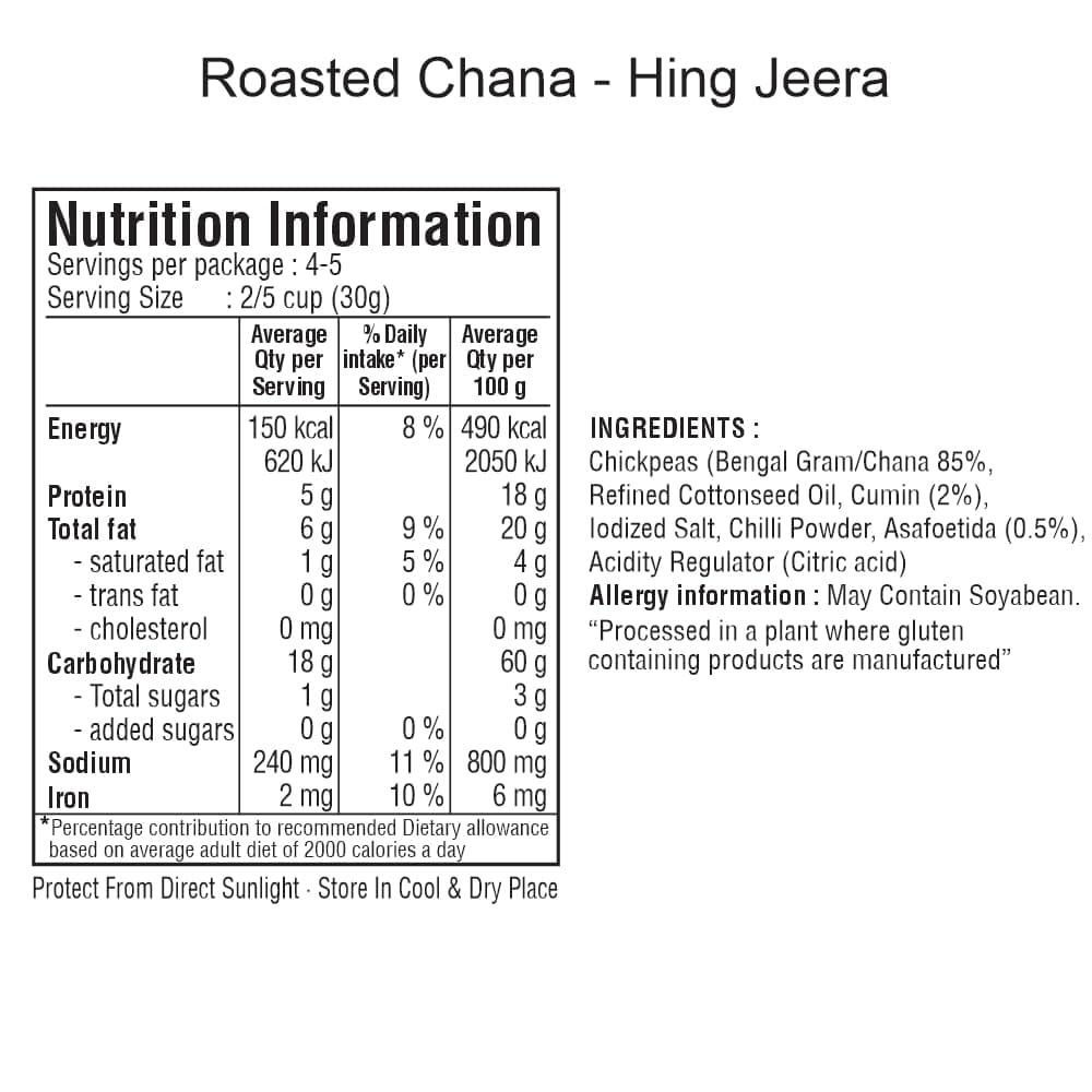 Jabsons Roasted Chana Hing Jeera | Contains Black Chana, Chilli Powder, Indian Spices for Flavour | 100% roasted | Gluten-Free Crunchy Protein Snacks | Bhuna Chana Masala with Iodized Salt | No Onion No Garlic | 150g — image 3