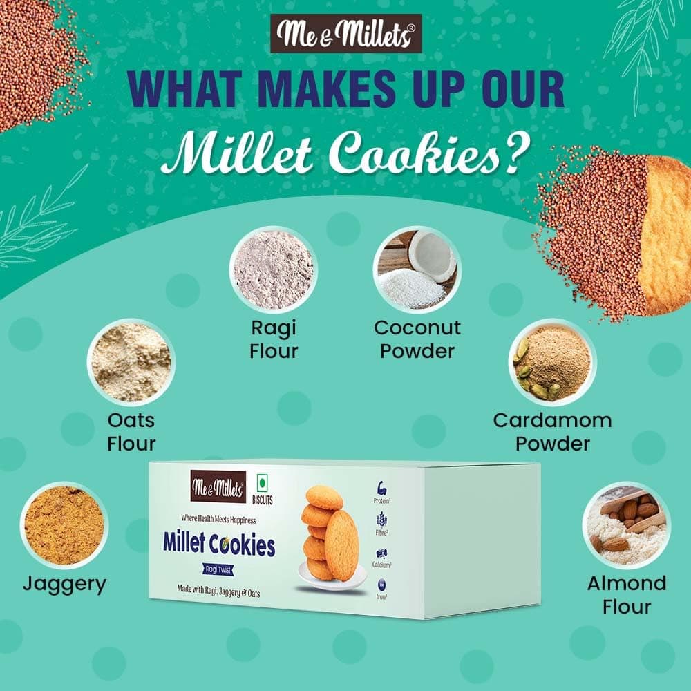 ME & MILLETS Cookies - Ragi Twist (Pack of 3, Each 75g) - Delicious Millets Biscuits, Rich In Protein & Fiber, Healthy Tea Snack (Jain Friendly) — image 5