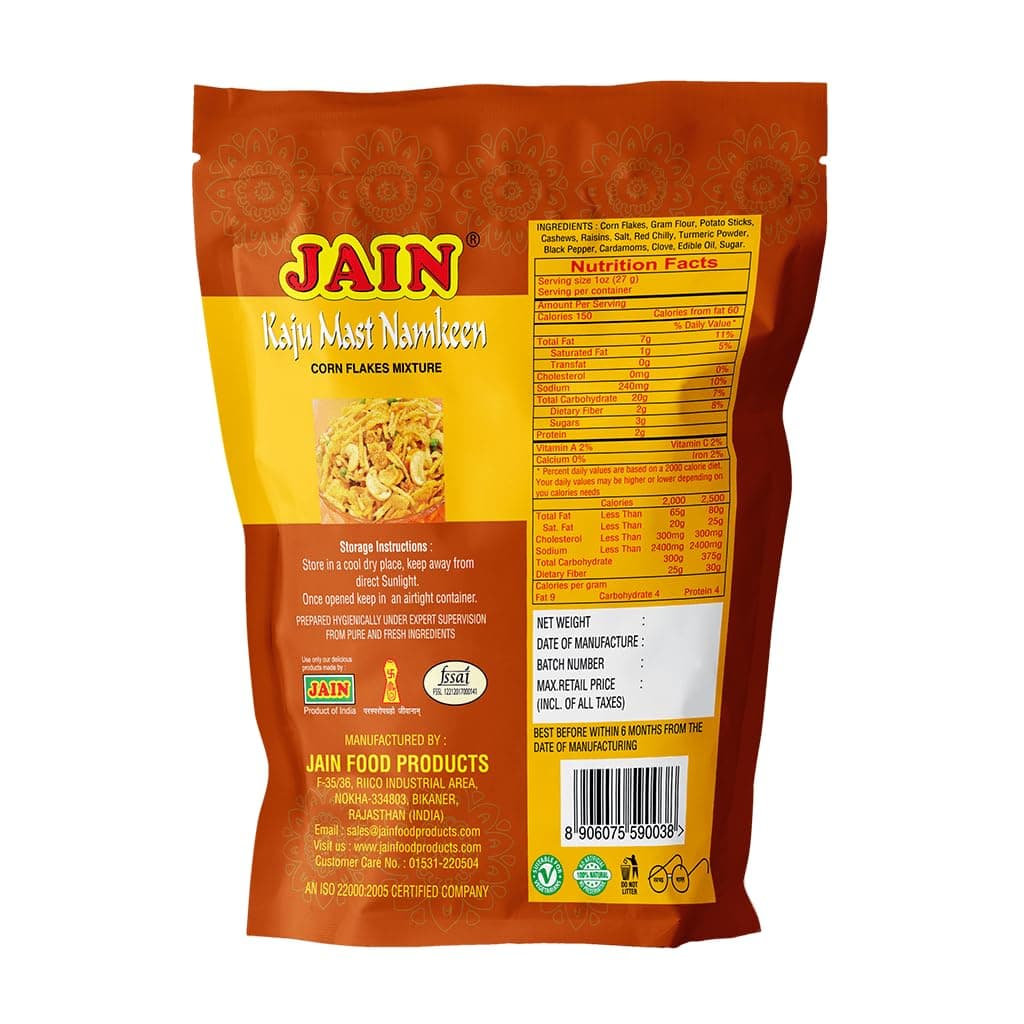 JAIN Kaju Mast Namkeen Mixture, Size - 360g, Zipper Packing, Special Cashew-Enriched Namkeen Blend with Crunchy Sev, Corn-Flakes, Raisins & Bold Masala Seasoning, Ready to Eat — image 2