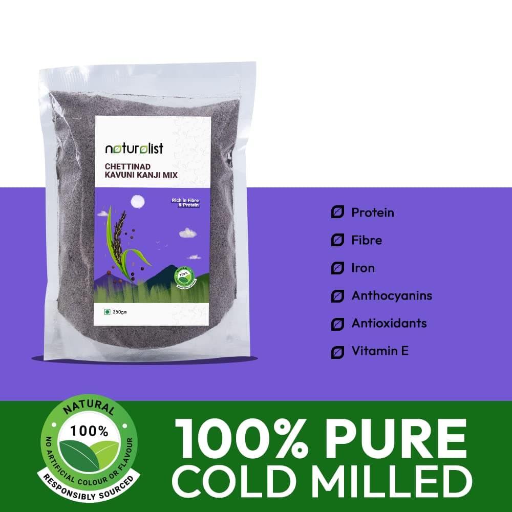 Naturalist by Avany Organics 350 gm Chettinad Kavuni Kanji mix | Black Rice Porridge mix | 100% Natural | Chemical Free | Fibre and Protein Rich Healthy Meal - 350 grams — image 4