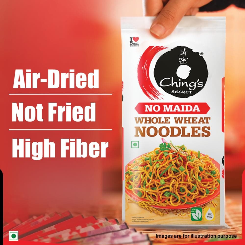 Ching’s Secret Whole Wheat Noodles 280g, No Maida, Air Dried/Not Fried, No Palm Oil, No MSG, High Fiber Atta Noodles (Serves 4) — image 6