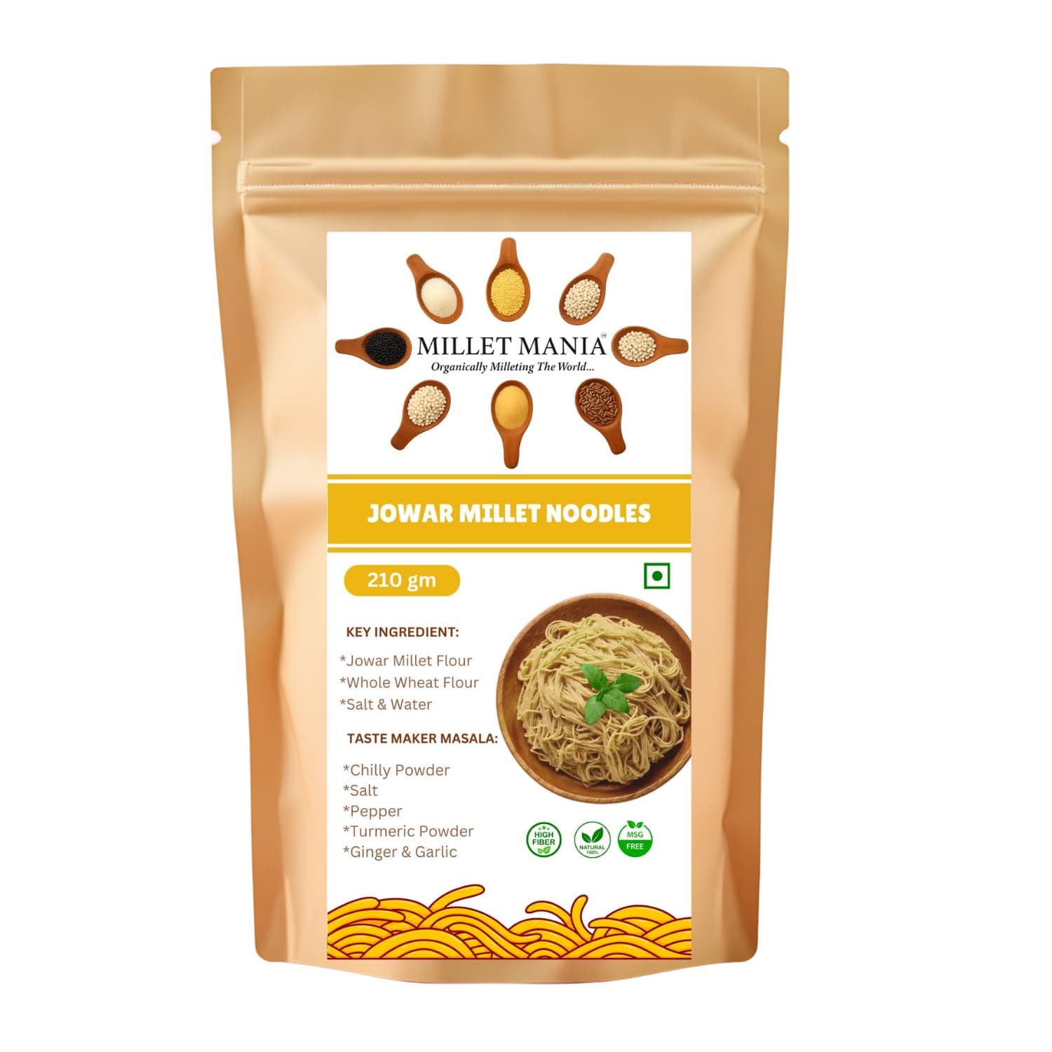 Millet Mania Sorghum Millet Jowar Noodles – Healthy Noodles for Kids & Adults | No Maida, High Fiber, Diabetic-Friendly, Easy to Cook | Guilt-Free Maida Alternative | 210g (Pack of 1)