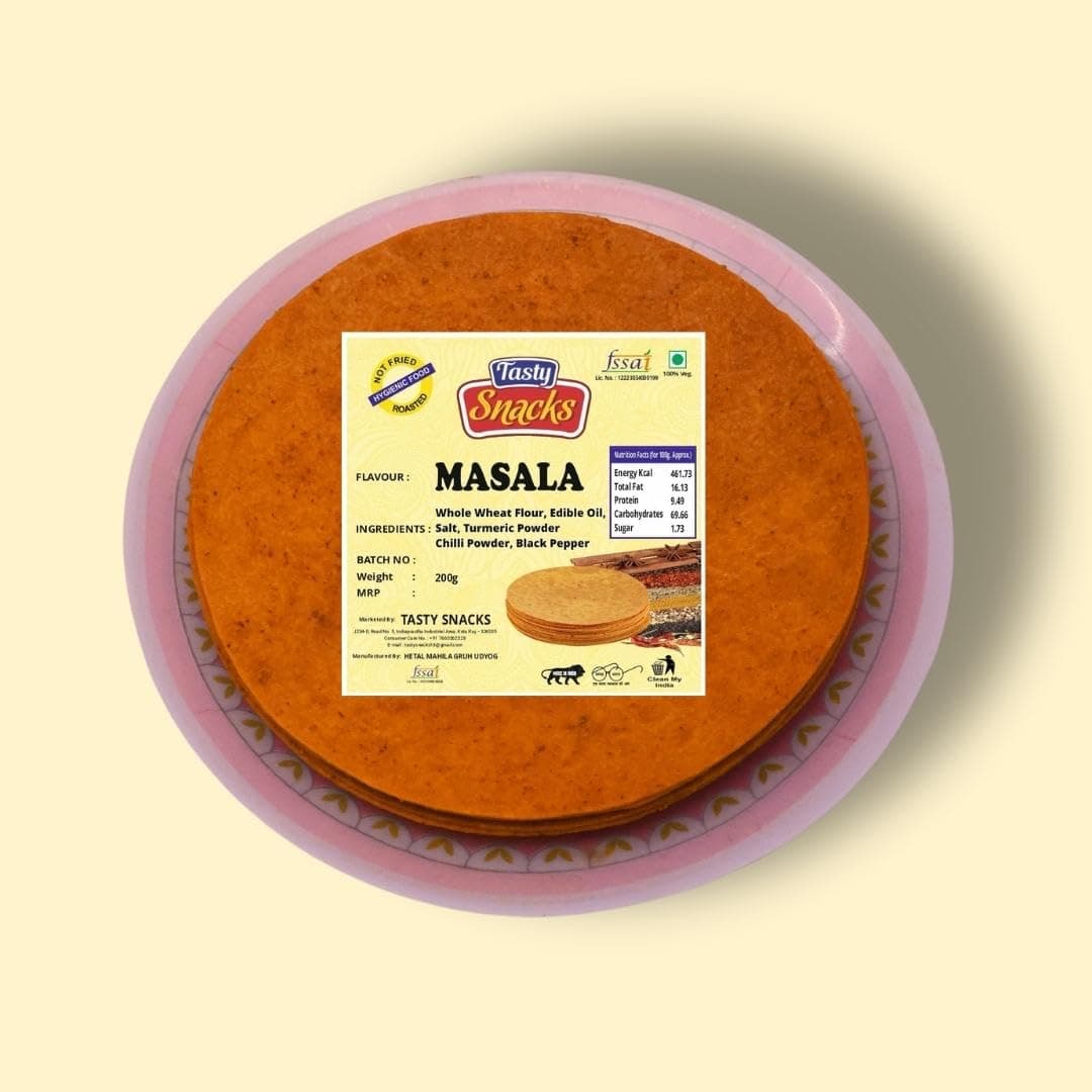 Tasty Snacks Masala Khakhra 600g (Pack of 3) | High Fiber Whole Wheat Snack | No Maida, No Palm Oil | Jain Diet | Healthy Indian Crispy Snack