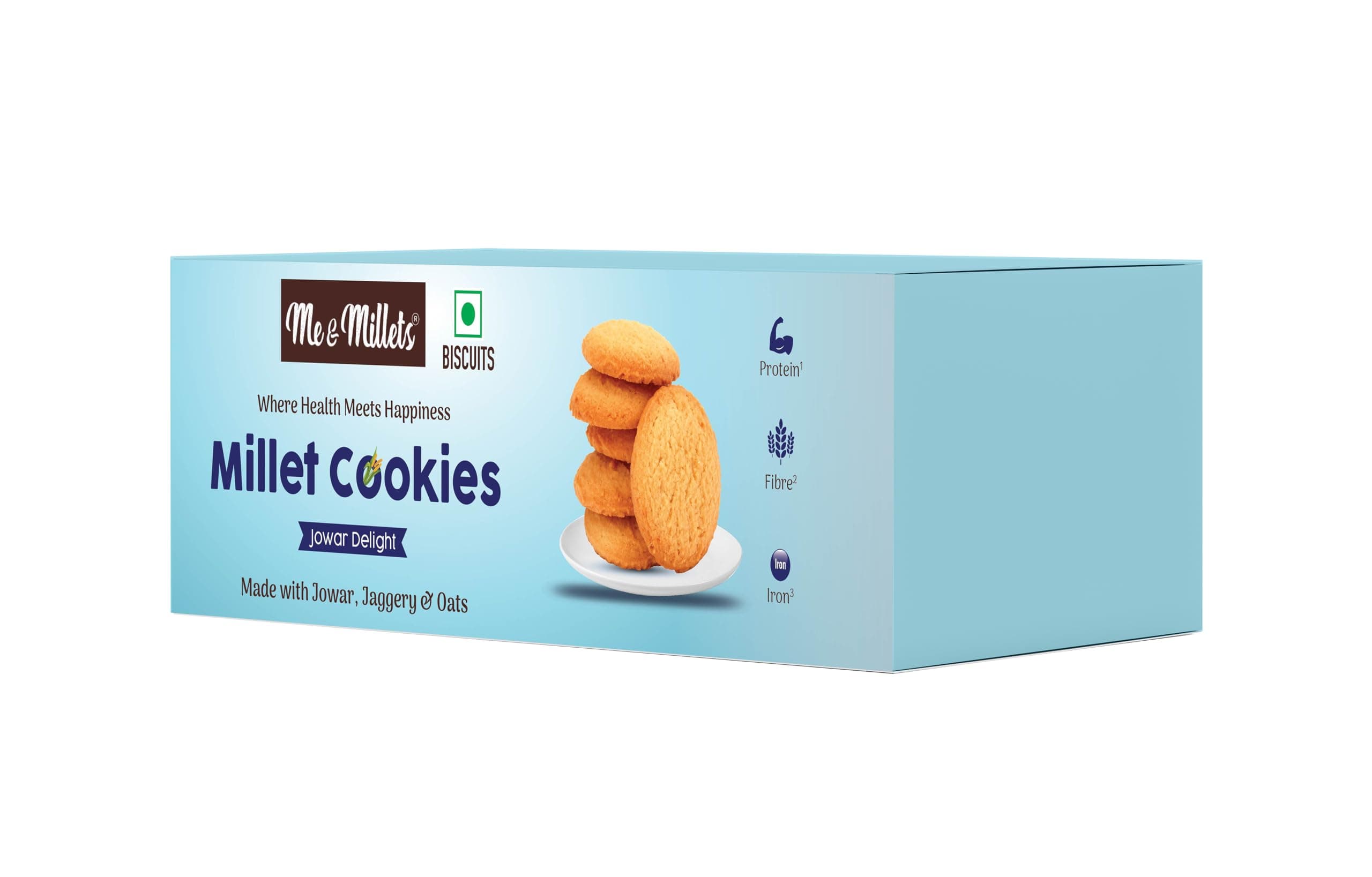 ME & MILLETS Jowar Delight Cookies (75g X 2) Delicious Millets Biscuits, Rich In Fiber & Protein, Healthy Tea Snack With Tasty Jaggery (Jain Friendly) — image 8