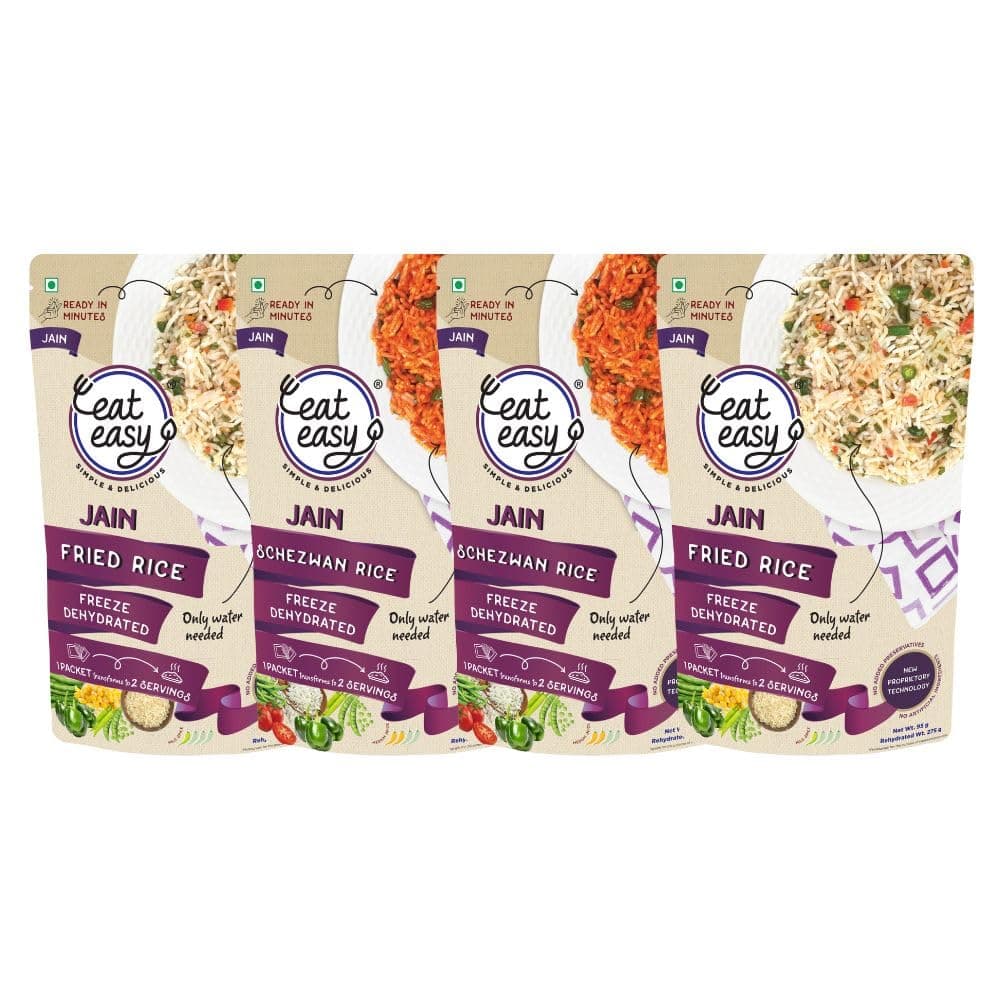 Eat Easy Ready To Eat Jain Rice Combo- Jain Fried Rice & Schezwan Rice (Pack of 2) Each | Just Add Water and Cook | Freeze Dehydrated Instant Rice for Travel, Hostel, Trekking, Camping, Hiking — image 2