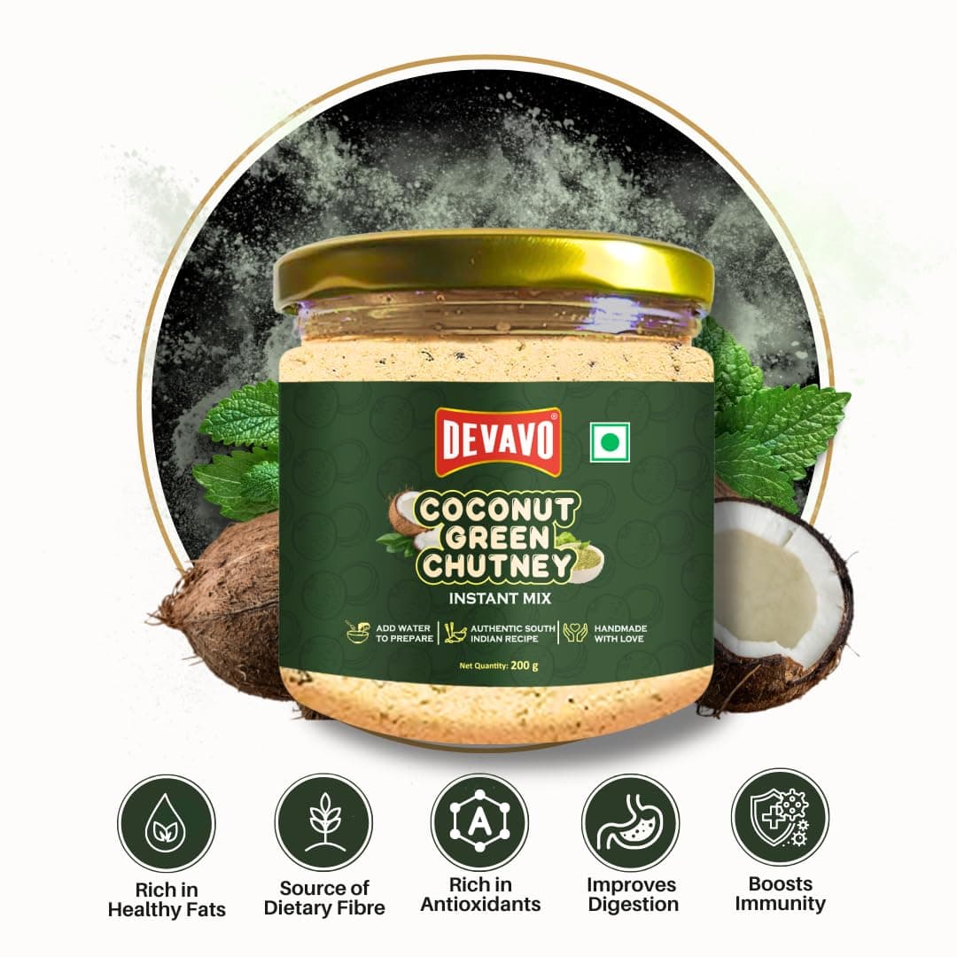 Devavo Coconut Green Chutney Powder | Just Add Water to Prepare | Authentic South Indian Recipe | No Onion & Garlic | No Artificial Colour & Flavour | No Preservatives (200 g) — image 4