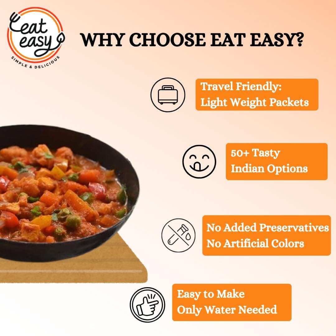 Eat Easy Ready To Eat Jain Veg Kadhai, 85gm of 1 Pack, Instant Food, Indian Meal, Travel Food, No Preservatives, No Added Artificial Colours & Flavours, Just Add Water and Cook (Pack of 2) — image 6
