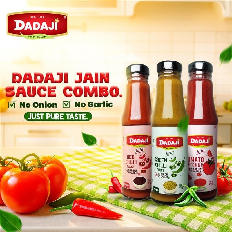 Dadaji Trio JAIN Sauce Combo | Jain Green Chilli, Jain Tomato Ketchup, Jain Red Chilli Sauce | No Onion & Garlic | Bold Asian Flavours | Spicy, Tangy & Tasty | Clear Ingredients | No MSG or Trans Fats | 200gm each — image 2