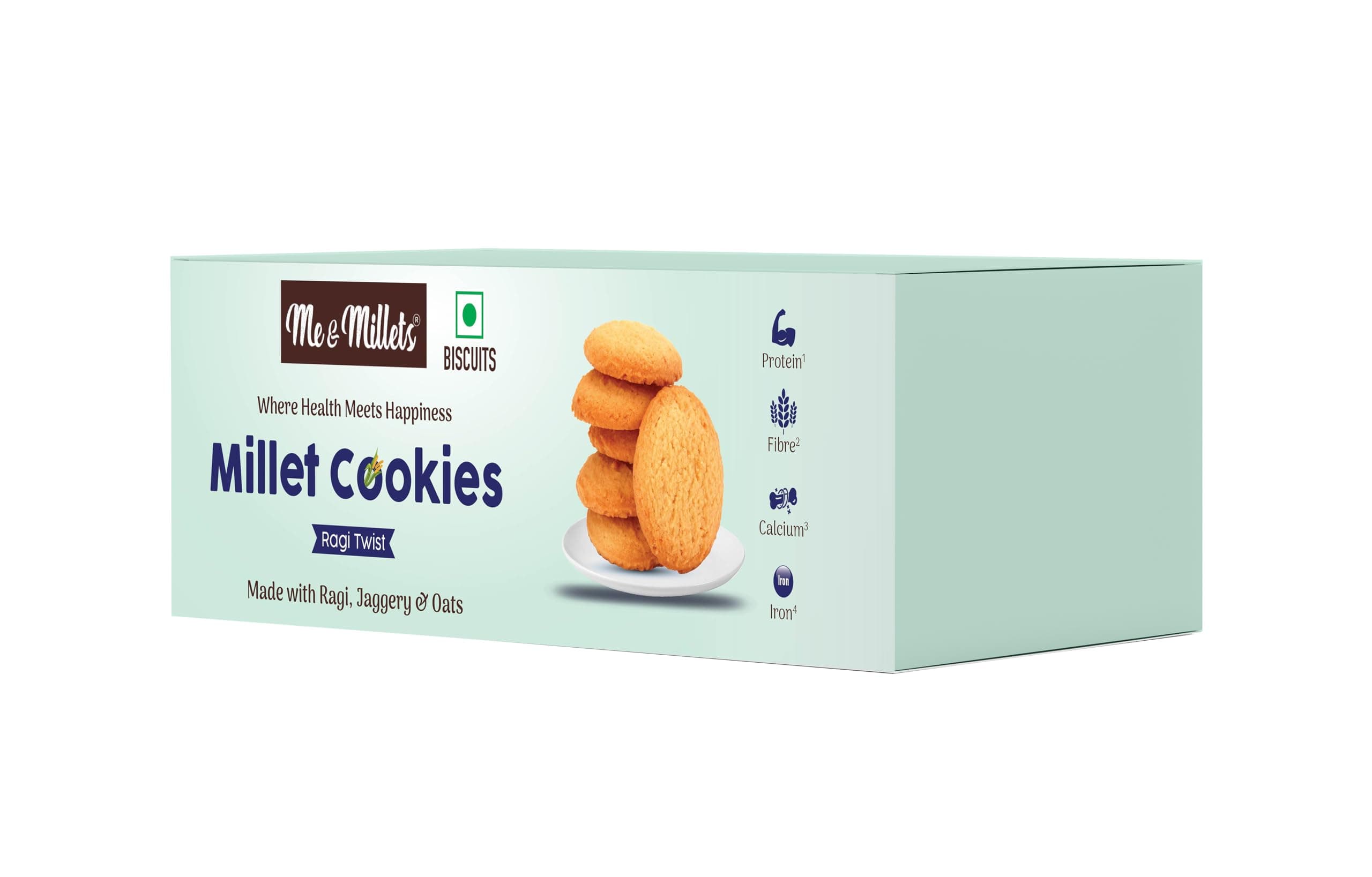 Me & Millets Ragi Twist Cookies 75g x 2 | Millet Biscuits with Jaggery | Rich in Fibre & Protein | Healthy Tea Time Snack | Crunchy Ragi Cookies | Jain Friendly — image 10