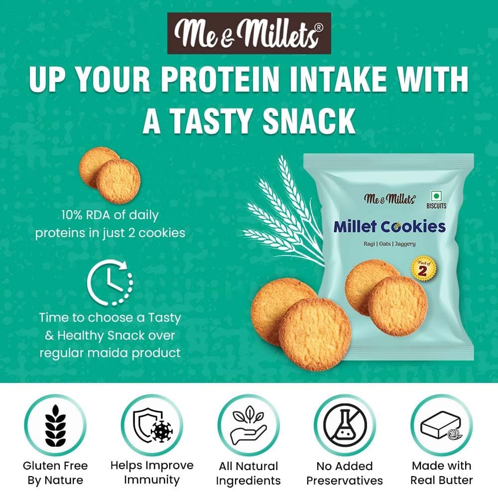 ME & MILLETS Cookies - Ragi Twist (Pack of 3, Each 75g) - Delicious Millets Biscuits, Rich In Protein & Fiber, Healthy Tea Snack (Jain Friendly) — image 6