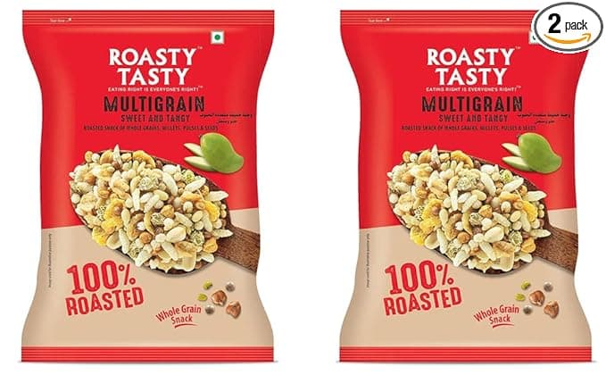 Roasty Tasty Multigrain Mix Sweet & Tangy 400G (200G X 2 Packs)|Healthy Snacks Without Palm Oil|Roasted Namkeen - Cholesterol Free|Transfat Free|Made With Pearl Millet Bajra Flakes - Millet Namkeen