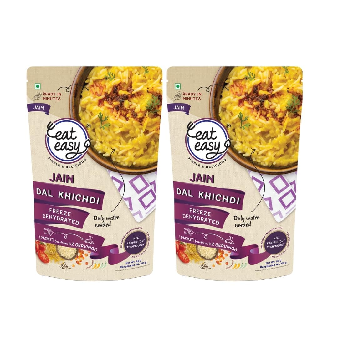 Eat Easy Ready To Eat Jain Dal Khichdi, 92gm (Pack of 2) | Light on Stomach High Protein & Fiber, Freeze Dehydrated Healthy Instant Food for Travel, Office | No Preservatives | No Onion, No Garlic | Just Add Water and Cook — image 2