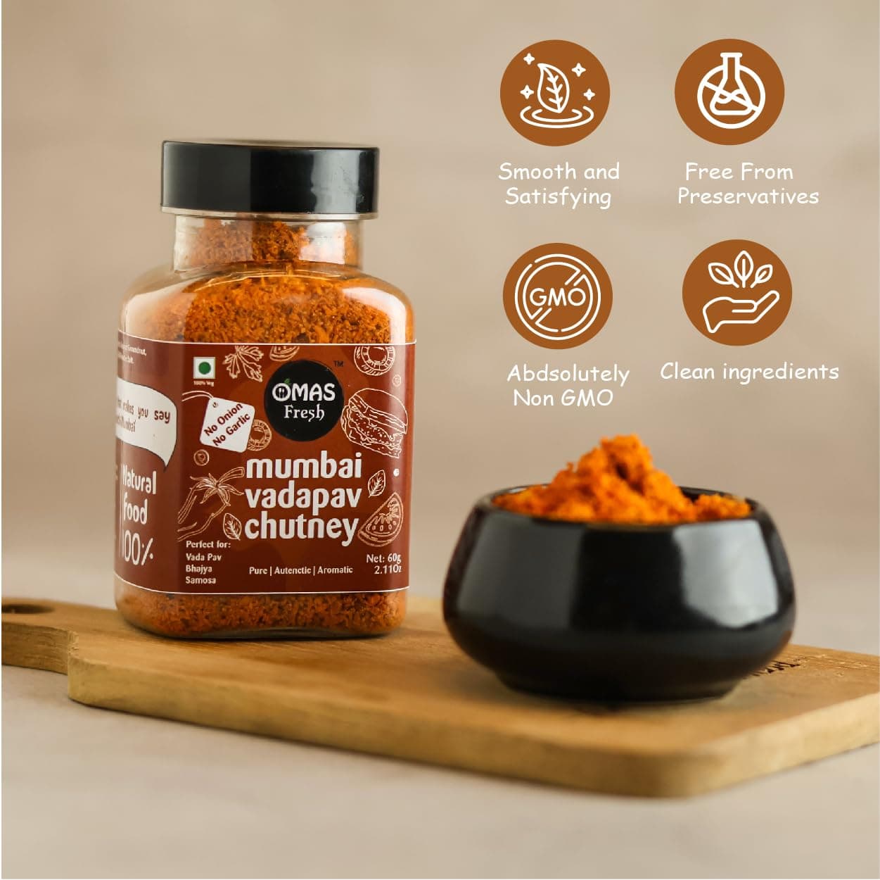 Omas Fresh No Onion, No Garlic Mumbai Vadapav Chutney 60g, Instant Coconut Dry Chutney | Perfect for Vadapav, Bhajiya, Samosa (60g, Pack of 2) — image 6